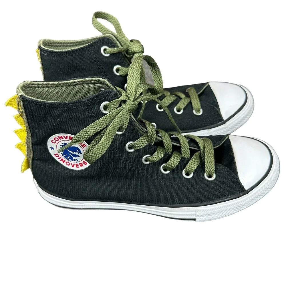 Converse All Stars Black High Tops Dinoverse Dinosaur Youth US Size 2‎